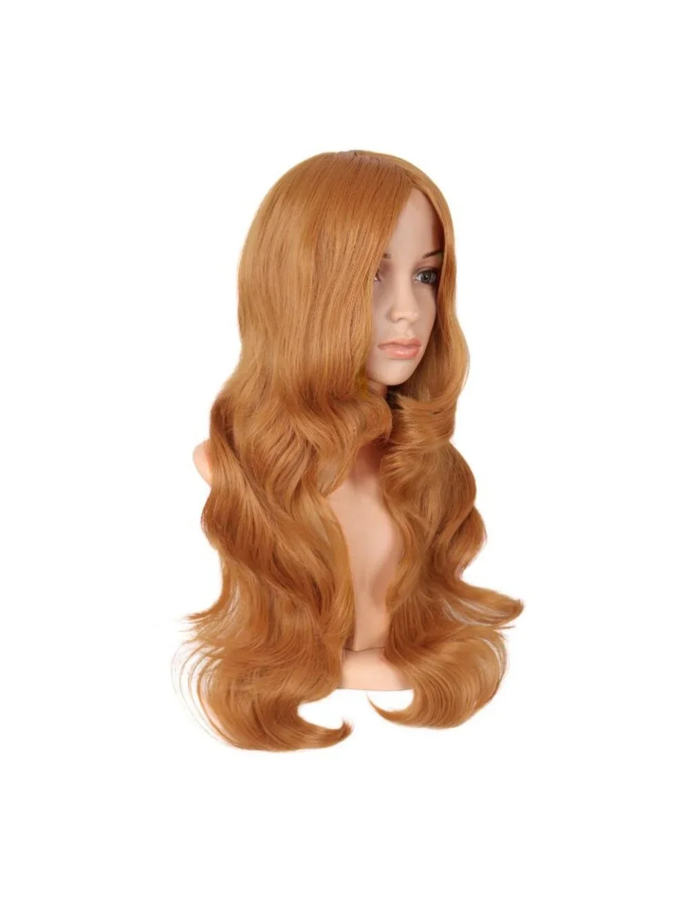 Women's Golden Orange 24 Inch Synthetic Modern Long Wavy Side Bangs Wigs